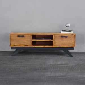 Meuble TV en bois de manguier, console de divertissement sculptée à la main, meuble de rangement rustique européen pour salon - Product Image 1