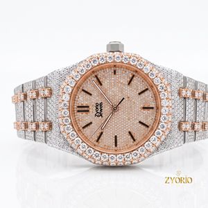 Montre de luxe en moissanite taille brillant VS1, cadran rose fait main, or rose, acier inoxydable, étanche 10 bars, mouvement quartz ETA, style hip-hop - Product Image 2