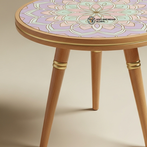 Wholesale Custom Hand-Painted Meena Art <b>Stool</b> Durable Solid Wood Tripod Pedestal Multi-functional Ethnic Side <b>Table</b> - Product Image 5