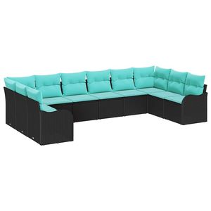 Ensemble de canapés de jardin en polyrotin noir et turquoise, 10 pièces - Product Image 2