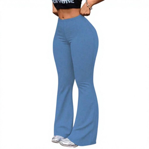 Womens High Waist Flared Leggings Ribbed Stretch <b>Yoga</b> <b>Pants</b> Full Length - Product Image 3