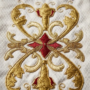 Étole d'église rectangulaire blanche brodée avec franges dorées et pompons pour la liturgie, vêtement liturgique personnalisé - Product Image 3