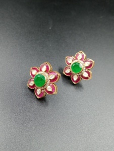 Pendientes de Flor Amaira Jewels, Chapados en Oro, con Centro de Jade y Esmalte Rojo, Joyería Vintage para Mujer, para Bodas - Product Image 2