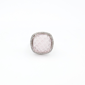 925 Sterling Silver Natural <b>Rose</b> <b>Quartz</b> <b>Ring</b> Rhodium Plated OEM ODM Fine Jewelry - Product Image 3