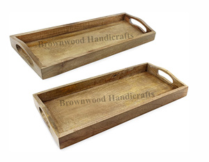 Juego de lujo de 2 bandejas rectangulares de madera de mango con incrustaciones blancas Bandejas de servicio elegantes para hoteles Restaurantes y uso doméstico en la cocina - Product Image 5