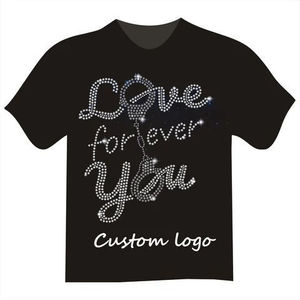 T-shirt pour homme avec logo personnalisé imprimé, 180 grammes, col rond, tissu tricoté, manches courtes, style hip-hop, t-shirt avec strass - Product Image 2