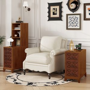 <b>Walnut</b> Bedroom Corner Side Table with 2 Open <b>Shelves</b> & 3 Drawers Tall End Table with Expected Arrival Date - Product Image 6