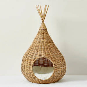 Handwoven Teardrop <b>Rattan</b> Pet <b>Bed</b> with Cushion Handmade <b>Rattan</b> Pet Furniture Cozy <b>Bed</b> for Living Room Decor - Product Image 1
