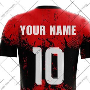 Ensemble de maillot et short de compression personnalisés pour hommes, sublimés, rouge et noir, vêtements de sport athlétiques, maillot d'entraînement à manches courtes avec numéro - Product Image 4
