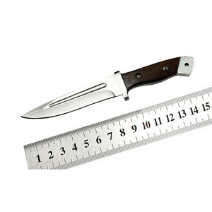 Couteau de chasse et de pêche à lame fixe en acier inoxydable, manche en bois, couleur/logo personnalisable avec étui en cuir - Product Image 4