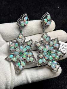 Natural Ethiopian <b>Opal</b> Diamond <b>Earring</b> Pave Diamond <b>Earrings</b> 925 Sterling Silver Handmade Oxidized Dongle Diamond <b>Earring</b> Gift F - Product Image 4