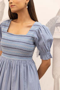 ผ้าฝ้ายสีฟ้าแบบผูกเชือกชนิดผงสำหรับทำชุดแม็กซี่ - Product Image 2