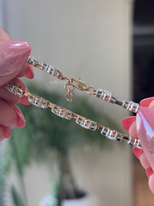 Luxury Women Gold <b>Bracelet</b> With Oval Baguette Lab Grown Diamonds 6.95 Ct Halo Link Design Wedding Anniversary 14K Gold - Product Image 4