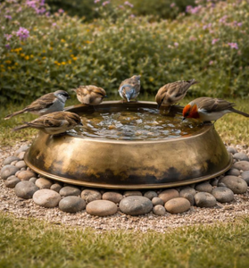 Baño para Pájaros Creativo de Latón, Redondo, de Metal, Cobre y Hierro, para Montar en Terraza, Spa para Pájaros, Cuenco para Baño de Aves - Product Image 1