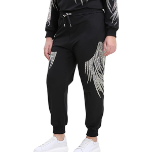Men's <b>Black</b> Sweatpants With Sequined <b>Feather</b> Print Elastic Waist Drawstring Casual Joggers Autumn Style - Product Image 5