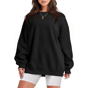 เสื้อสเวตเชิ้ตคอกลมโอเวอร์ไซส์สำหรับผู้หญิง สีชมพูล้วน ทรงหลวม ไหล่ตก แขนยาว ถักทอจากผ้าฝ้าย 100% ใส่ได้ในฤดูใบไม้ร่วง ระบายอากาศได้ดี - Product Image 4