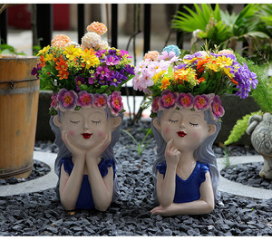 Grands pots à succulentes en résine avec visage de fille mignon, drainage intégré, <span class=keywords><strong>pour</strong></span> décoration intérieure, cadeaux du Nouvel An, pot de fleurs et plantes sur pied - Product Image 3