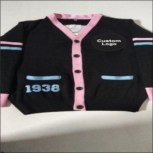 Unisex Standard Long Sleeve Button Knit V-neck Lace <b>Cardigan</b> <b>Sweater</b> Customized Winter Wool/Nylon Anti-Wrinkle Patchwork Pattern - Product Image 5