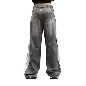 High Waist Ripped Wide Leg Denim Jeans <b>Women</b> Cargo Side Stripe Distressed Streetwear Hip Hop Baggy <b>Trousers</b> - Product Image 3