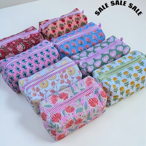Vintage Cotton Handmade Block Printed for Pouches Women 3pcs Zipper Organizers Medium Capacity Makeup Accessory Cosmetic - Product Image 3