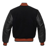 Blouson Bomber Formel d'Hiver pour Homme en Laine Noire avec Manches en Cuir de Mouton Véritable Rouge, Coupe-Vent