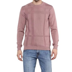 Men's Gray Crew Neck Sweatshirt Regular Fit Solid Color Knitted Pullover Autumn Casual Wear - Product Image 5