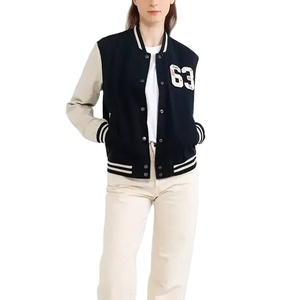 Veste universitaire en laine pour femmes avec manches en cuir imprimé lettres brodées taille XL vestes universitaires recadrées en gros 2026 - Product Image 2