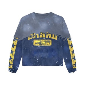 100% cotton T-shirt for men loose fit printed Men Double Layer T Shirt Cotton Inner Mesh Outer Red Panel <b>Spray</b> Print Custom Logo - Product Image 2