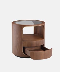 Modern Solid Teak Wood <b>Round</b> Nightstand with Glass Top Drawer Storage <b>Bedside</b> <b>Table</b> for Luxury Bedroom Furniture - Product Image 1