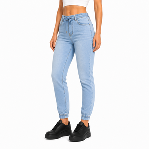 High Quality Women <b>Denim</b> Jeans High Elastic Drawstring Waist Cuffed Ankle <b>Stretch</b> <b>Denim</b> Trousers Casual Washed <b>Denim</b> Jeans - Product Image 5