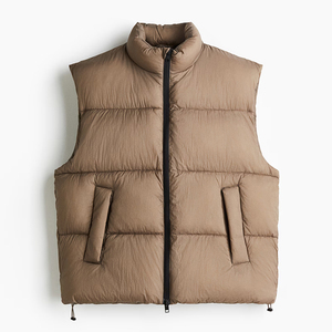 Chaleco acolchado de alta calidad para hombre, con cremallera, cálido para invierno, color marrón, talla grande, con logo frontal, relleno de algodón, para chicos. - Product Image 1