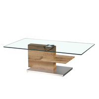 Table basse moderne en verre avec structure en bois, très vendue, pour salons, hôtels, appartements