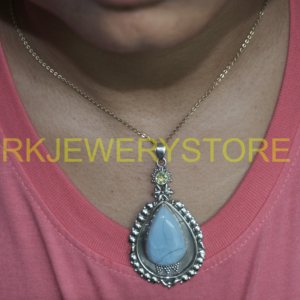 Natural Blue Opal Pendant 925 Sterling Silver Handmade Boho Teardrop Statement Jewelry <b>Gift</b> For Women Ethnic Design for unisex - Product Image 2