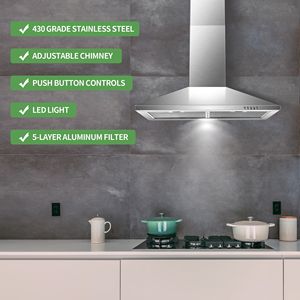 Cappa aspirante convertibile da 24 pollici in acciaio inossidabile, con o senza condotto, 450 CFM, montaggio a parete, stile alluminio - Product Image 3