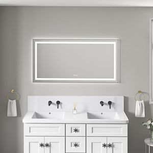 Specchio LED da Bagno 55 X 28 Pollici con Illuminazione Frontale e Posteriore, Montaggio a Parete, Cornice in Alluminio, Antiappannamento, Memoria, 3 Anni di Garanzia - Product Image 1