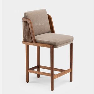 Silla de Bar Moderna de Madera con Asiento Acolchado de Tela, Reposabrazos Fijos, Diseño de Mediados de Siglo para Bar en Casa y Mostradores de Cocina - Product Image 2