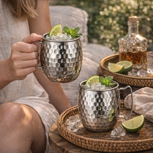 Taza Moscow Mule 500ml |   Taza de cóctel de acero inoxidable duradera con asa |   Bebidas Frías Estilo Americano con Diseño Martillado - Product Image 6