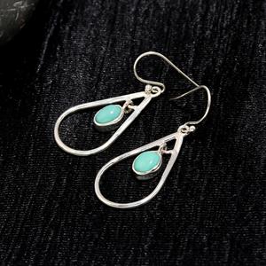 925 Sterling <b>Silver</b> Hook Handmade <b>Dangle</b> Wholesale Natural Blue Turquoise Smooth Oval Shape Indian Gemstone <b>Earring</b> - Product Image 3
