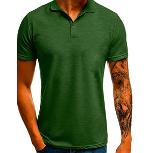 Camisa Polo de Manga Corta para Hombre, Color Sólido, Algodón Tejido, Transpirable, Diseño Casual con Botones, Corte Regular - Product Image 5