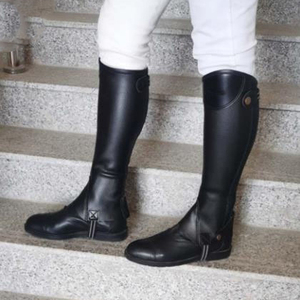 Leather Half <b>Chaps</b> Premium Black Cowhide Horse <b>Riding</b> Green Trim Detail Unisex Gaiters Durable Lawd Sports Button Closure High - Product Image 6