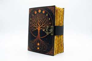 Journal relié en spirale en cuir imprimé motif arbre, carnet vintage floral fait main - Product Image 1