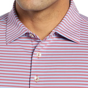 Men's Striped Short <b>Sleeve</b> Knitted Polo Shirt Casual Regular Fit Pink White Pattern - Product Image 3