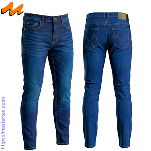 Jeans de mezclilla para hombre, corte ajustado, lavado claro, cintura media, transpirables, básicos, con cinco bolsillos. - Product Image 1