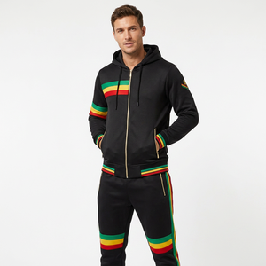 Unisex Black Hooded <b>Tracksuit</b> With Zipper Fly Full Sleeve Joggers Casual Autumn Wear Breathable <b>Polyester</b> Material - Product Image 3