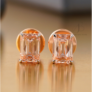 14K Rose Gold 4.07 CT Pink Emerald Cut Lab Grown Diamond Stud <b>Earrings</b> VVS1 Clarity White Yellow 18K Gold Options Available - Product Image 1