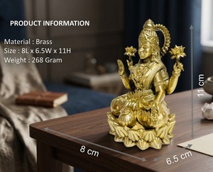 Jaipur Metals - Ídolo de Latón Puro de la Diosa Laxmi, 100% Latón, 8 x 6.5 x 11 cm, 268 g, Hecho a Mano, Diosa Lakshmi, Murti Puja, Mandir, Diwali, Decoración para el Hogar - Product Image 3