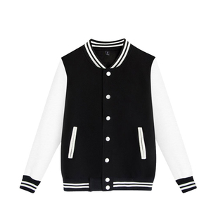 <b>Men's</b> Black <b>White</b> Varsity <b>Jacket</b> Preppy Style Knitted Polyester Baseball <b>Jacket</b> Regular Fit Turn-down Collar Solid Color - Product Image 1