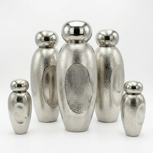 Silver Cast Aluminium Sculptural Urn Vase Decorative Lidded <b>Jar</b> Modern Metal Tabletop Wedding Home Decor Centerpiece Handmade - Product Image 3