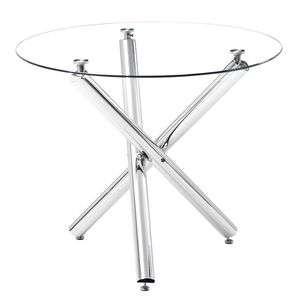 Tavolo da pranzo in vetro trasparente 90x90x75 cm con struttura in acciaio a croce assemblata - Product Image 1