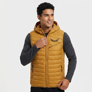 Gilet matelassé à capuche pour homme, chaud, coupe-vent, avec fermeture éclair sur le devant, broderie, couleur unie, vêtement d'extérieur décontracté - Product Image 4